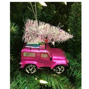 Jeep Christmas Ornament Purple Glass Bottle Brush Tree 4 Wheel Drive Auto